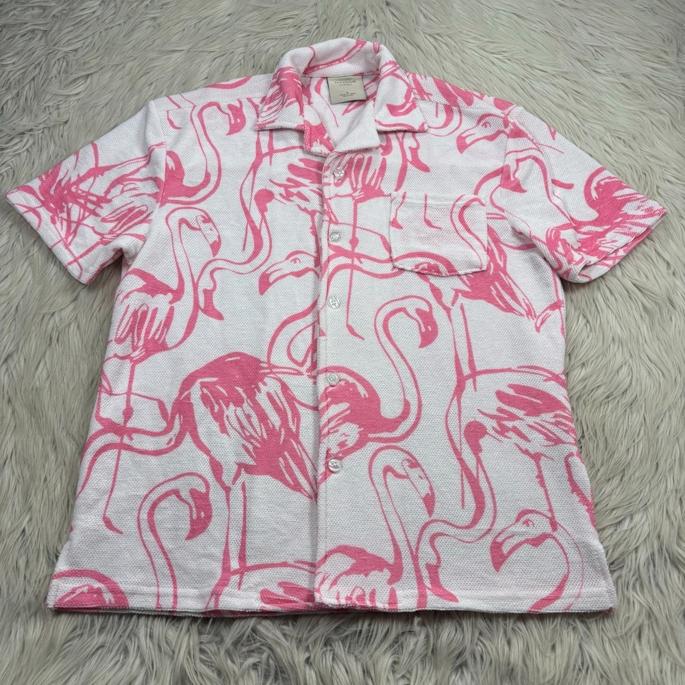 NWOT Massive Luxury Men's S Pink White Flamingo Cabana Shirt Resort Beach Vaca